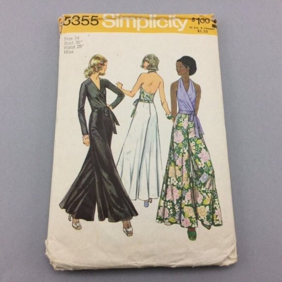 Vintage 70s Simplicity Pattern 5355 Wrap Blouse Halter Top Pants CUT 36" Bust - Picture 1 of 14